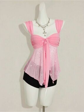 Chiffon Tie-Front Sparkle Pink Blouse